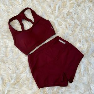 Gymshark Set Sports Bra Size XS and Training Short Shorts Size Small Burgundy
